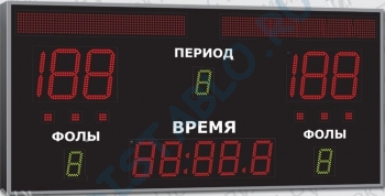 Спортивное табло для баскетбола, модель Импульс-721-D21x6-D15x5-D11x3-L2xS8x64-S3x2-RG