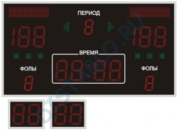 Комбинированное спортивное табло №3, модель ТС-210х10_150х3_080-8х8х8_РБС-100-32х8х2_сирена_ТВА-210х2е (Уличное исполнение)