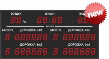 Спортивное табло для бассейна №16, модель ТС-100х50b_tx2  (на 6 дорожек)